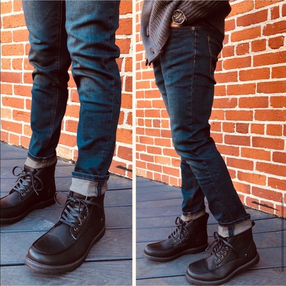 NIB Mens Black Vegan Leather Boot Lace up - Picture 7 of 8